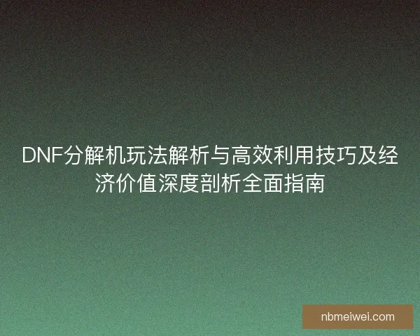 DNF分解机玩法解析与高效利用技巧及经济价值深度剖析全面指南